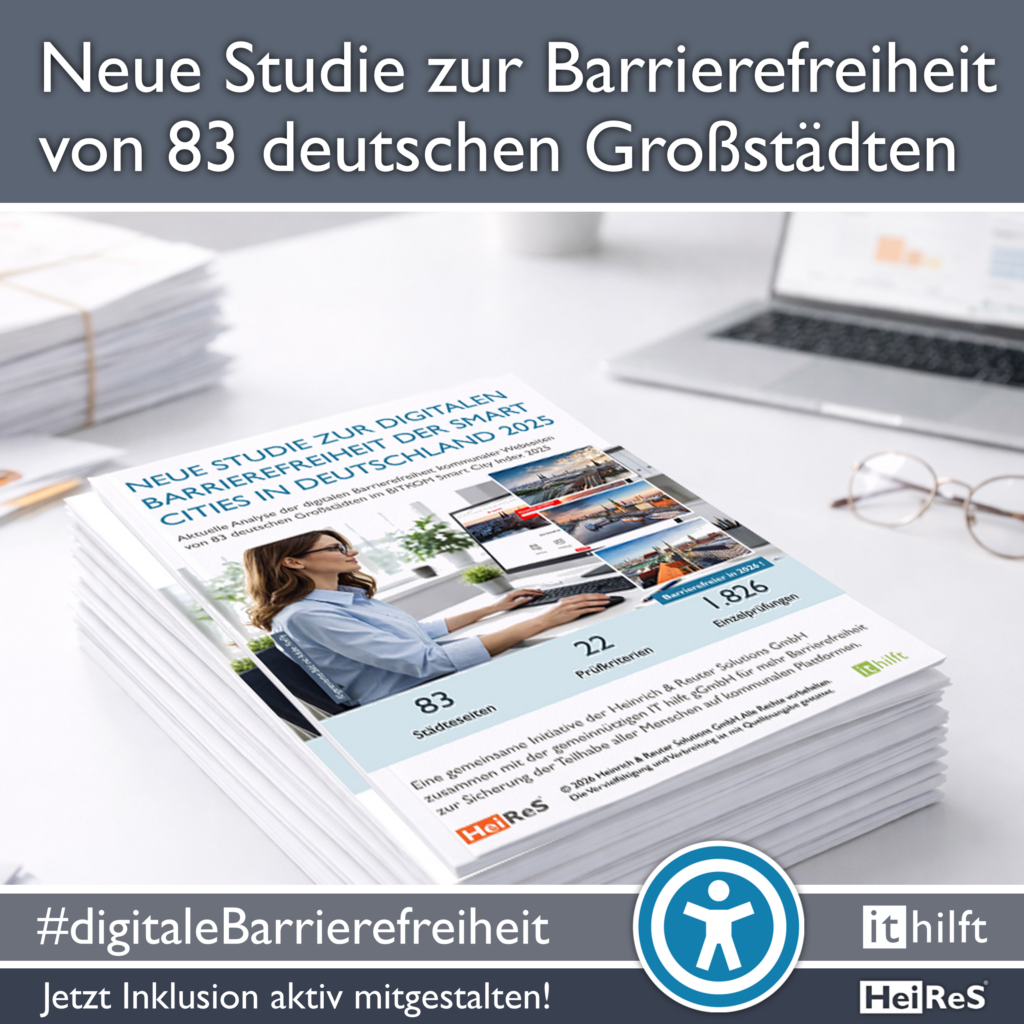 Die Neue Studie zur digitalen Barrierefreiheit der Smart Cities Deutschland 2025 liegt auf einem Desktop